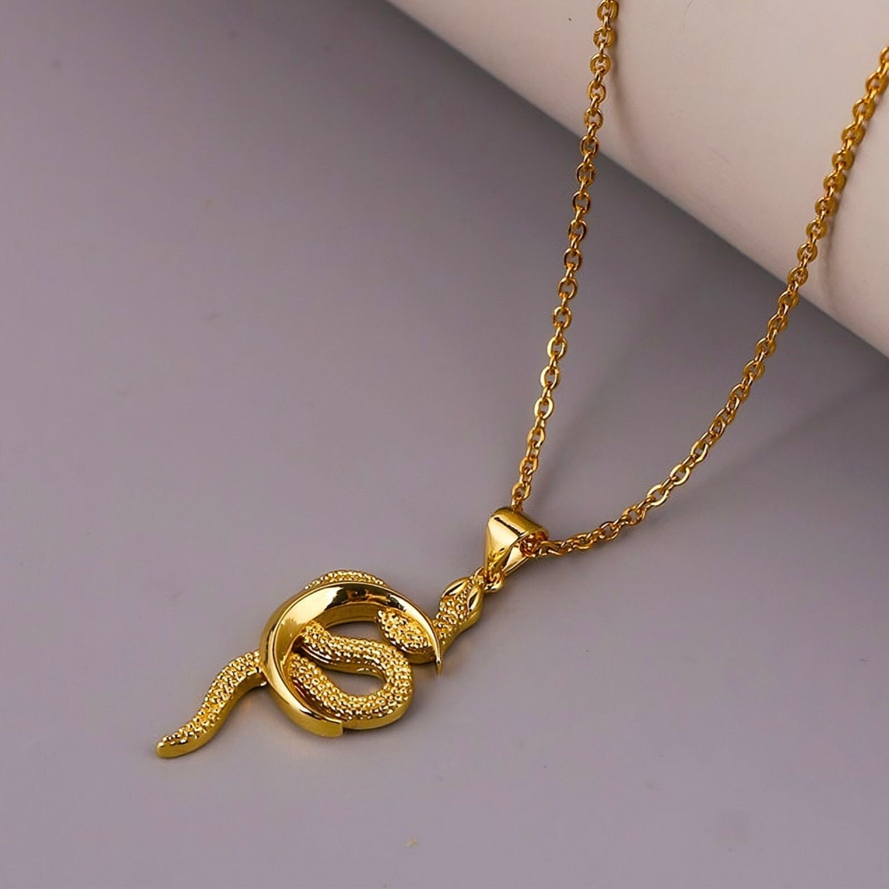 Women's Vintage Gothic Snake & Moon Pendant Necklace